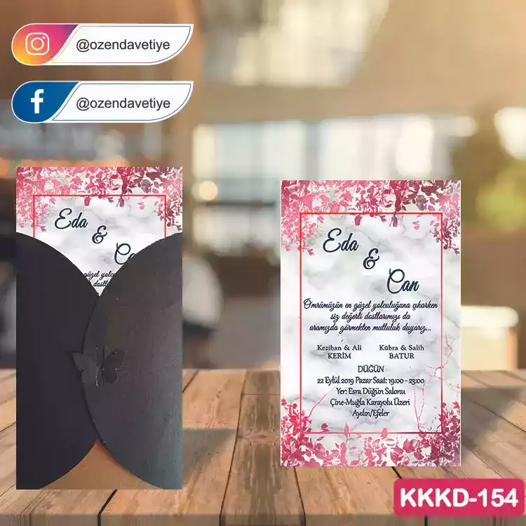 ozen-davetiye-Düğün Davetiyesi - Kahverengi Kelebekli Kraft Zarflı Davetiye Model No:154
