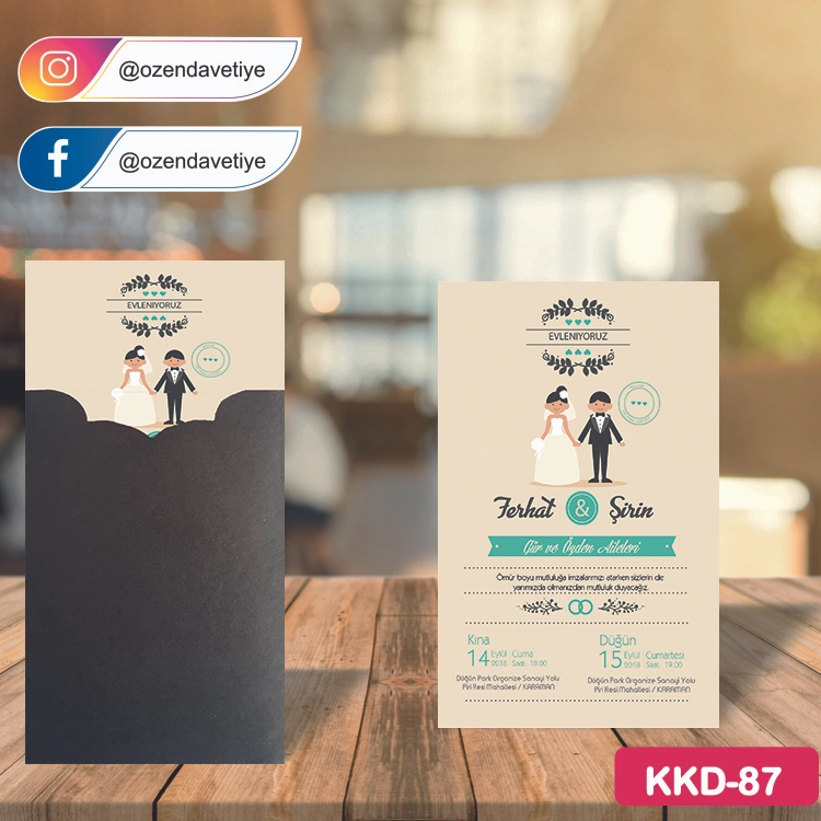 ozen-davetiye-Düğün Davetiyesi-Kahverengi Kraft Zarflı Davetiye Model No:87