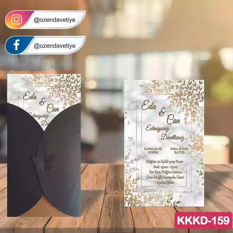 ozen-davetiye-Düğün Davetiyesi - Kahverengi Kelebekli Kraft Zarflı Davetiye Model No:159
