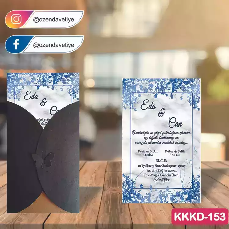 ozen-davetiye-Düğün Davetiyesi - Kahverengi Kelebekli Kraft Zarflı Davetiye Model No:153