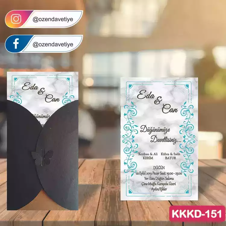 ozen-davetiye-Düğün Davetiyesi - Kahverengi Kelebekli Kraft Zarflı Davetiye Model No:151
