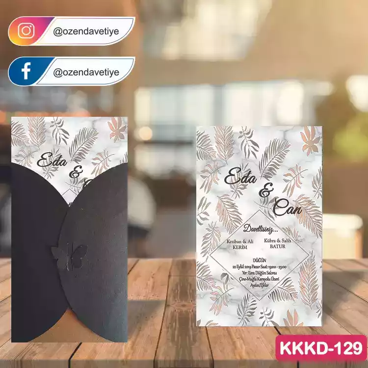 ozen-davetiye-Düğün Davetiyesi - Kahverengi Kelebekli Kraft Zarflı Davetiye Model No:129