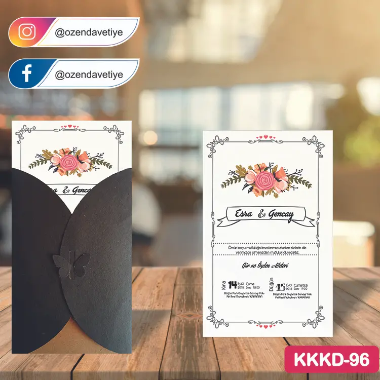 ozen-davetiye-Düğün Davetiyesi - Kahverengi Kelebekli Kraft Zarflı Davetiye Model No:96