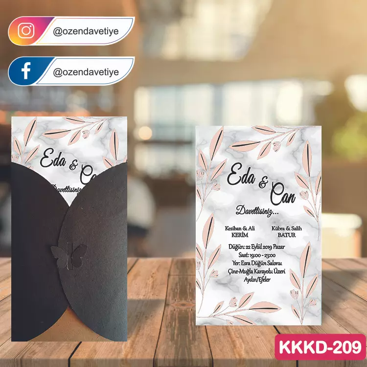 ozen-davetiye-Düğün Davetiyesi - Kahverengi Kelebekli Kraft Zarflı Davetiye Model No:209