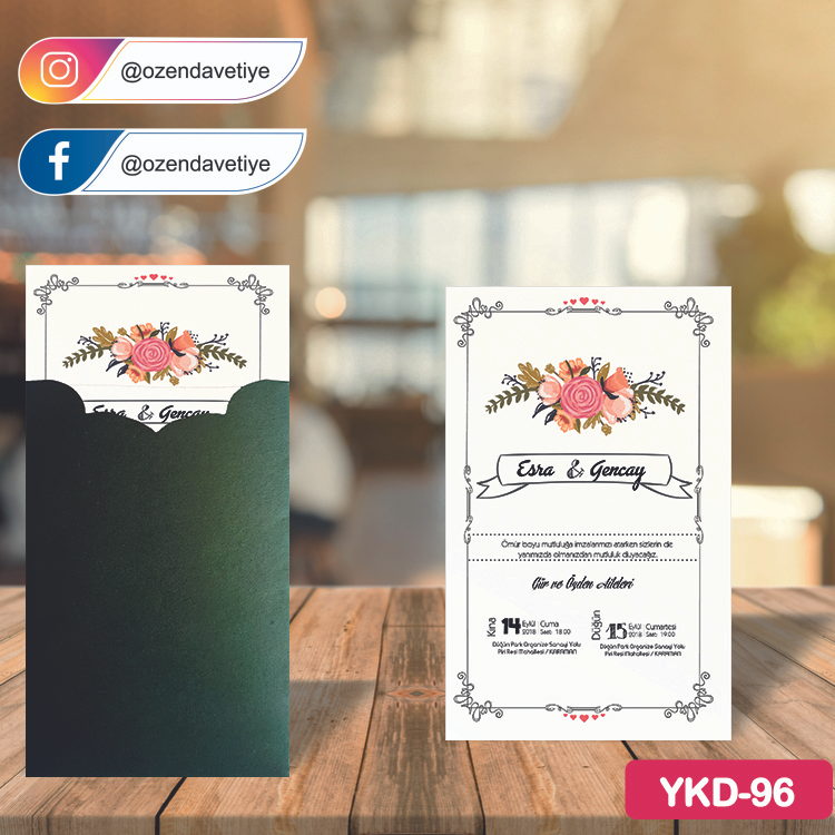 ozen-davetiye-Düğün Davetiyesi - Yeşil Kraft Zarflı Davetiye Model No:96
