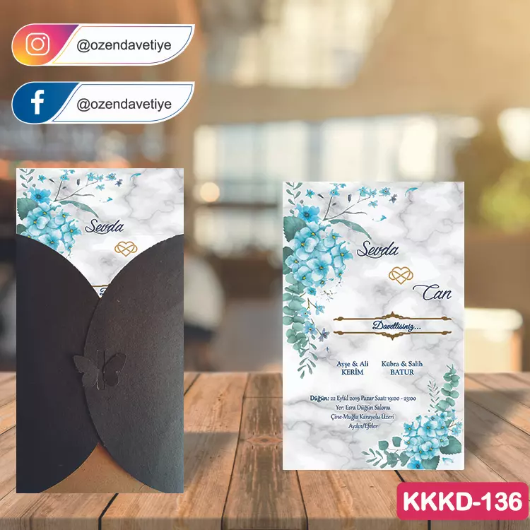 ozen-davetiye-Düğün Davetiyesi - Kahverengi Kelebekli Kraft Zarflı Davetiye Model No:136