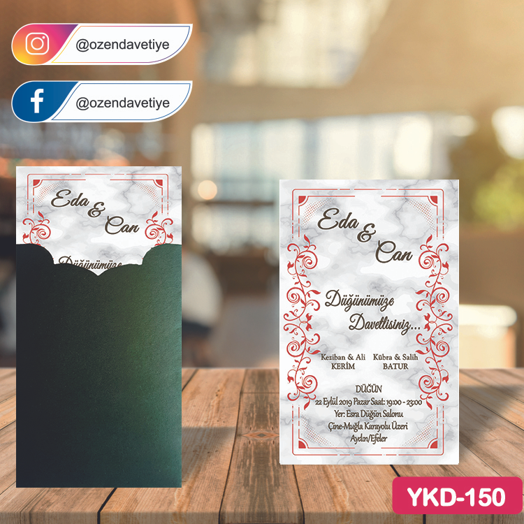 ozen-davetiye-Düğün Davetiyesi - Yeşil Kraft Zarflı Davetiye Model No:150