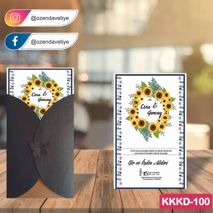 ozen-davetiye-Düğün Davetiyesi - Kahverengi Kelebekli Kraft Zarflı Davetiye Model No:100