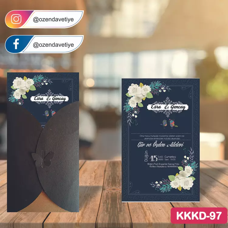 ozen-davetiye-Düğün Davetiyesi - Kahverengi Kelebekli Kraft Zarflı Davetiye Model No:97