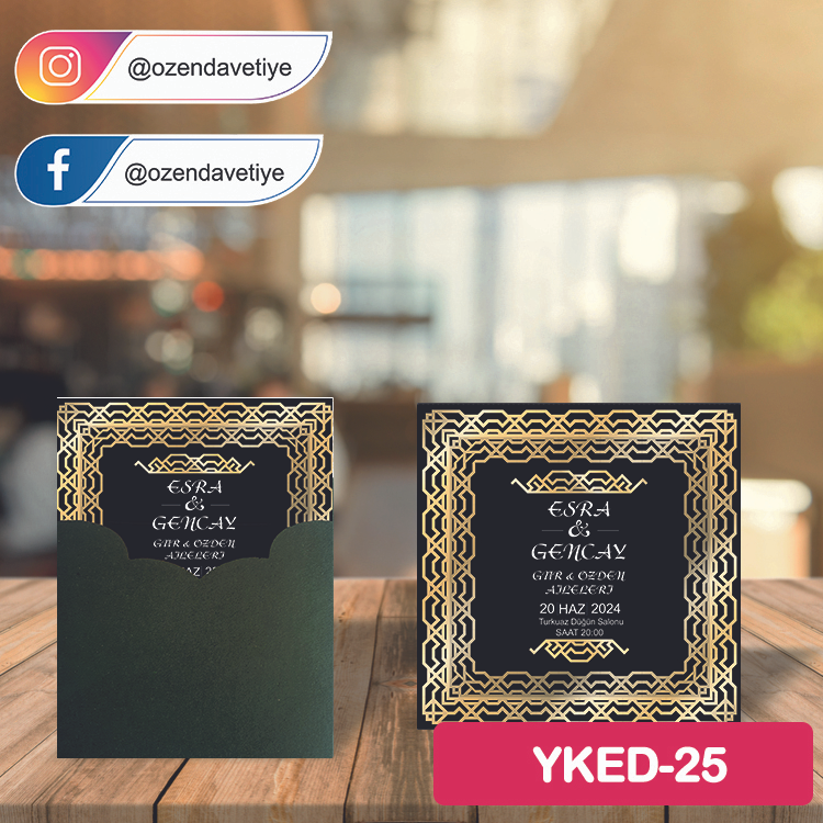 ozen-davetiye-Düğün davetiyesi -Yeşil Kraft Zarflı Zen Davetiye Model No:25