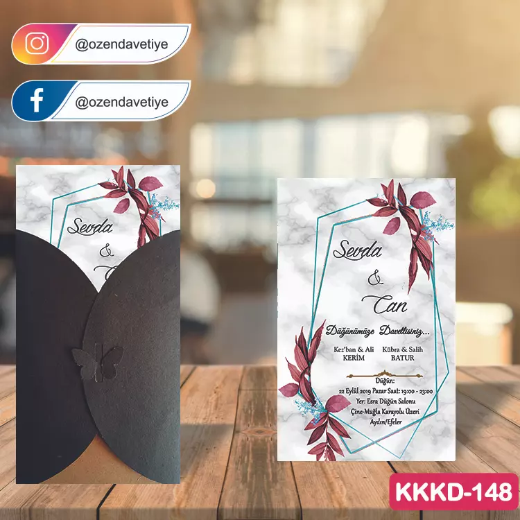 ozen-davetiye-Düğün Davetiyesi - Kahverengi Kelebekli Kraft Zarflı Davetiye Model No:148