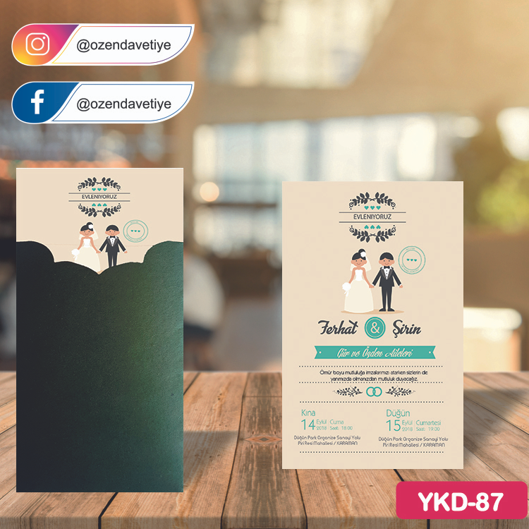 ozen-davetiye-Düğün Davetiyesi - Yeşil Kraft Zarflı Davetiye Model No:87
