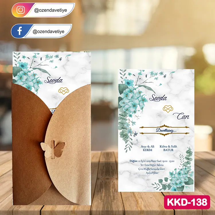 ozen-davetiye-Düğün Davetiyesi - Kelebekli Kraft Zarflı Davetiye Model No:138