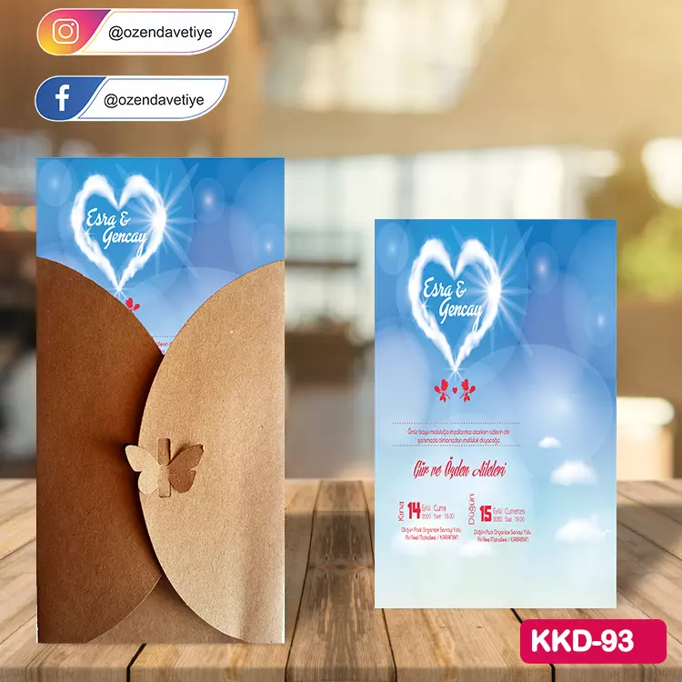 ozen-davetiye-Düğün Davetiyesi - Kelebekli Kraft Zarflı Davetiye Model No:93