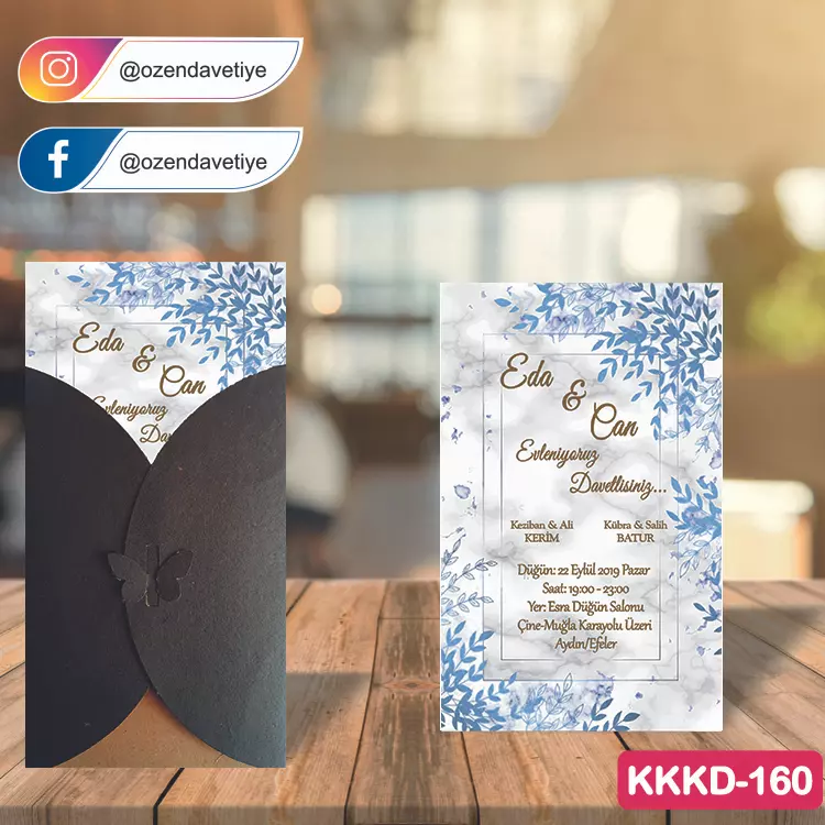 ozen-davetiye-Düğün Davetiyesi - Kahverengi Kelebekli Kraft Zarflı Davetiye Model No:160