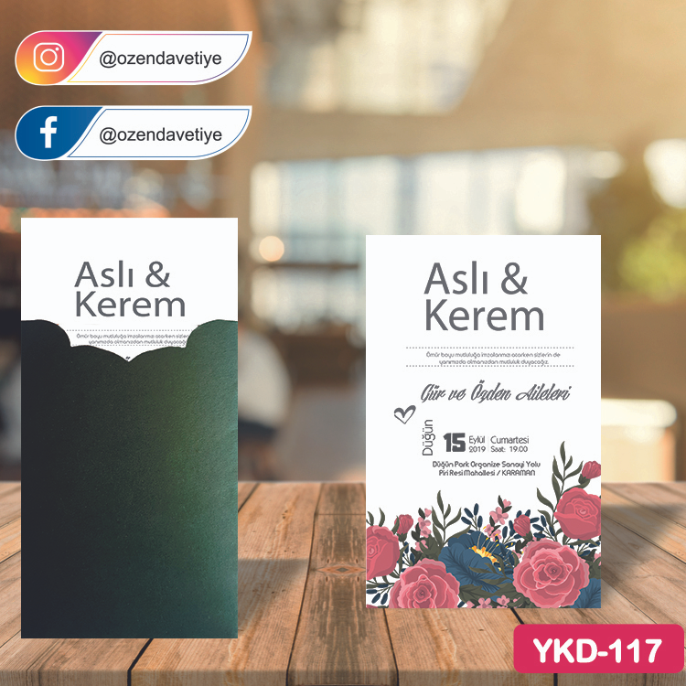 ozen-davetiye-Düğün Davetiyesi - Yeşil Kraft Zarflı Davetiye Model No:117