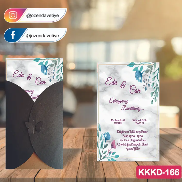 ozen-davetiye-Düğün Davetiyesi - Kahverengi Kelebekli Kraft Zarflı Davetiye Model No:166