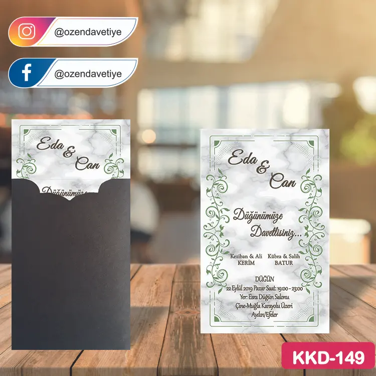 ozen-davetiye-Düğün Davetiyesi-Kahverengi Kraft Zarflı Davetiye Model No:149