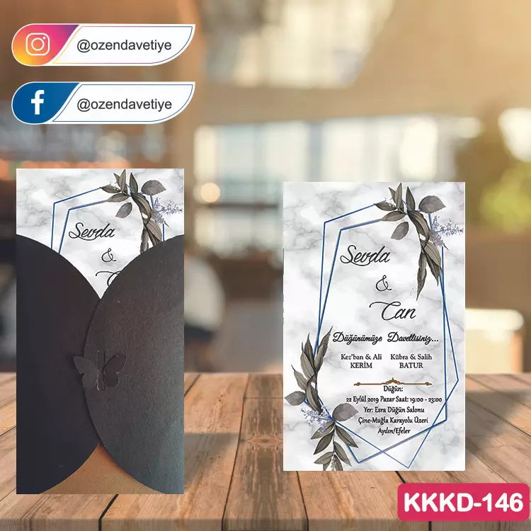 ozen-davetiye-Düğün Davetiyesi - Kahverengi Kelebekli Kraft Zarflı Davetiye Model No:146