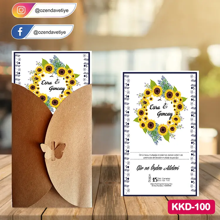 ozen-davetiye-Düğün Davetiyesi - Kelebekli Kraft Zarflı Davetiye Model No:100