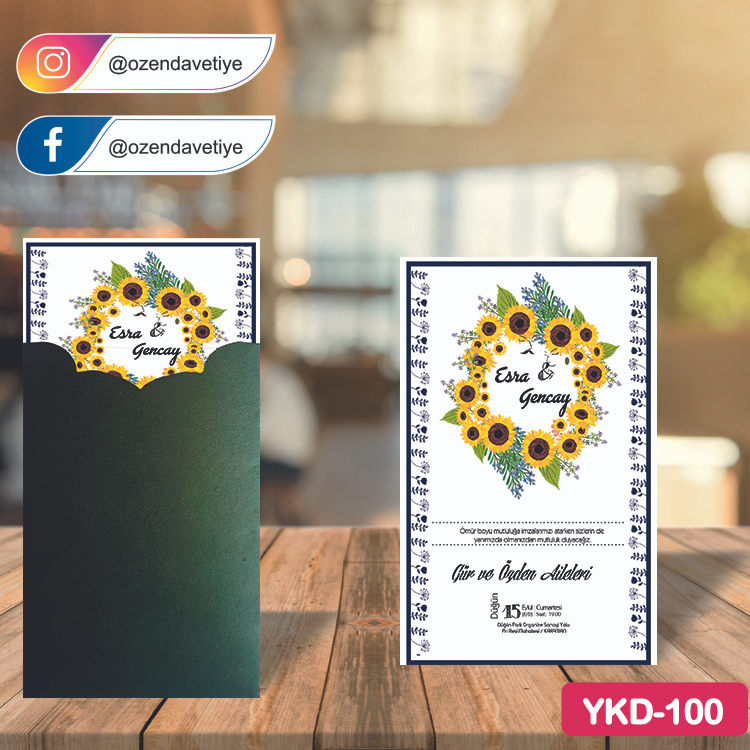 ozen-davetiye-Düğün Davetiyesi - Yeşil Kraft Zarflı Davetiye Model No:100