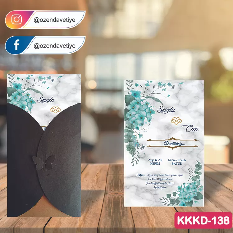 ozen-davetiye-Düğün Davetiyesi - Kahverengi Kelebekli Kraft Zarflı Davetiye Model No:138