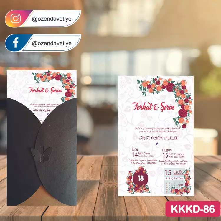 ozen-davetiye-Düğün Davetiyesi - Kahverengi Kelebekli Kraft Zarflı Davetiye Model No:86