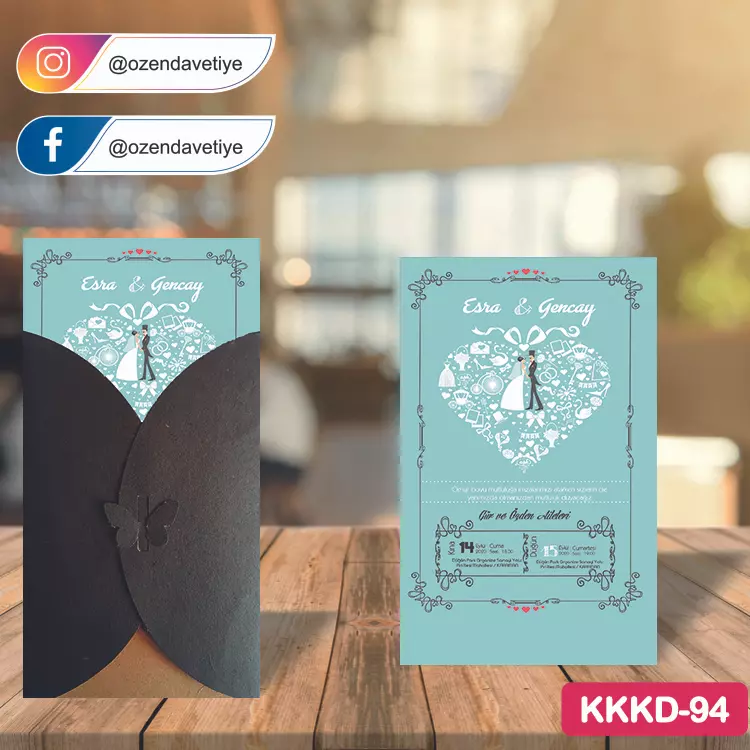 ozen-davetiye-Düğün Davetiyesi - Kahverengi Kelebekli Kraft Zarflı Davetiye Model No:94