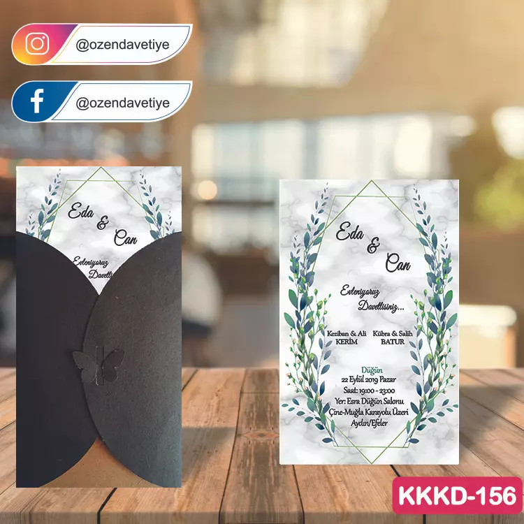 ozen-davetiye-Düğün Davetiyesi - Kahverengi Kelebekli Kraft Zarflı Davetiye Model No:156