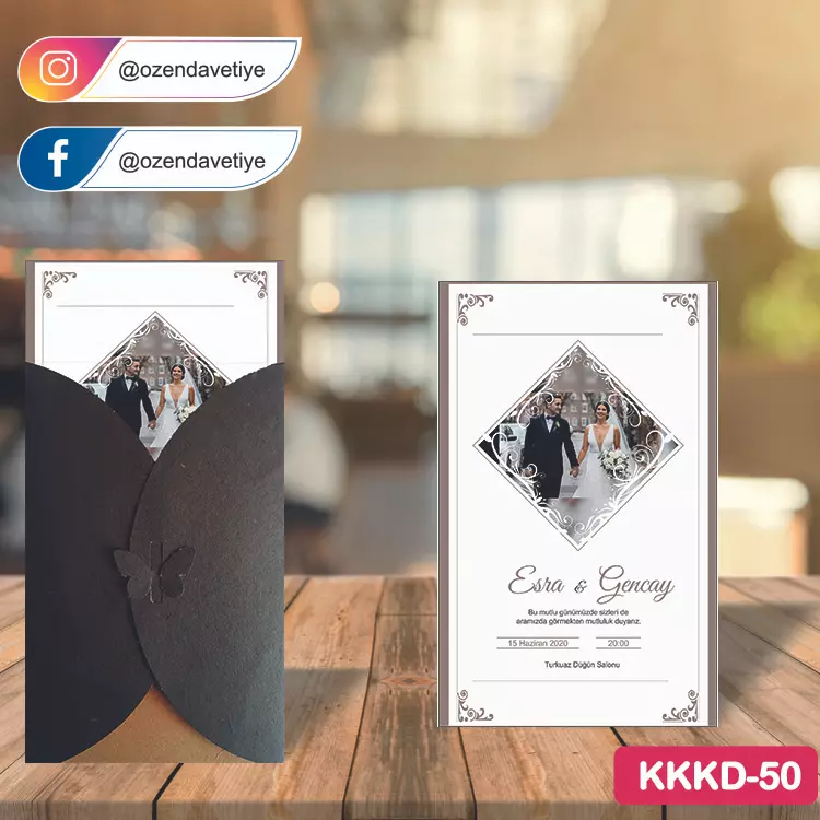 ozen-davetiye-Düğün Davetiyesi - Kahverengi Kelebekli Kraft Zarflı Davetiye Model No:50