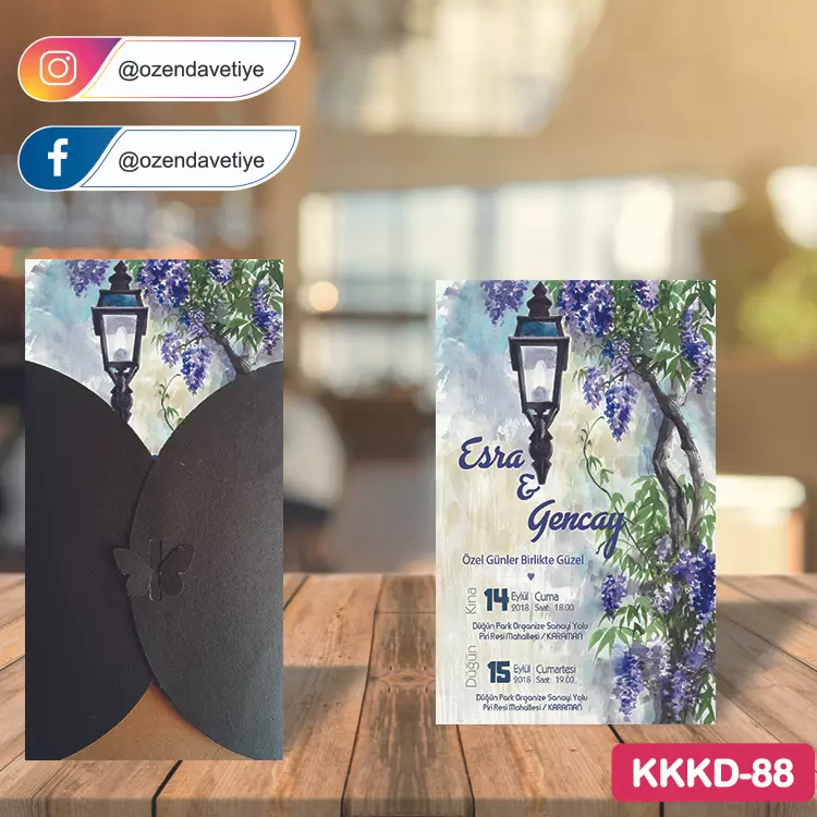ozen-davetiye-Düğün Davetiyesi - Kahverengi Kelebekli Kraft Zarflı Davetiye Model No:88