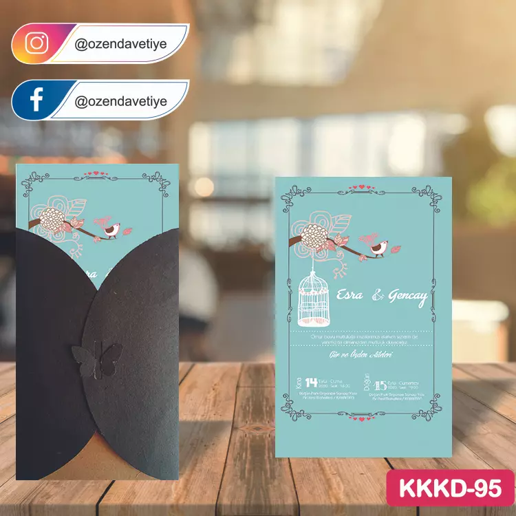 ozen-davetiye-Düğün Davetiyesi - Kahverengi Kelebekli Kraft Zarflı Davetiye Model No:95