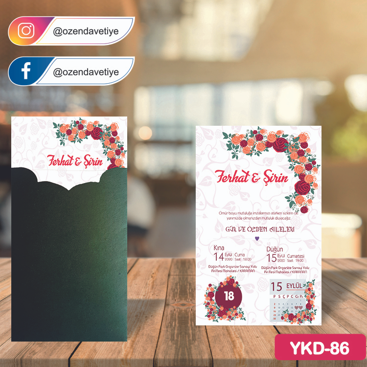 ozen-davetiye-Düğün Davetiyesi - Yeşil Kraft Zarflı Davetiye Model No:86