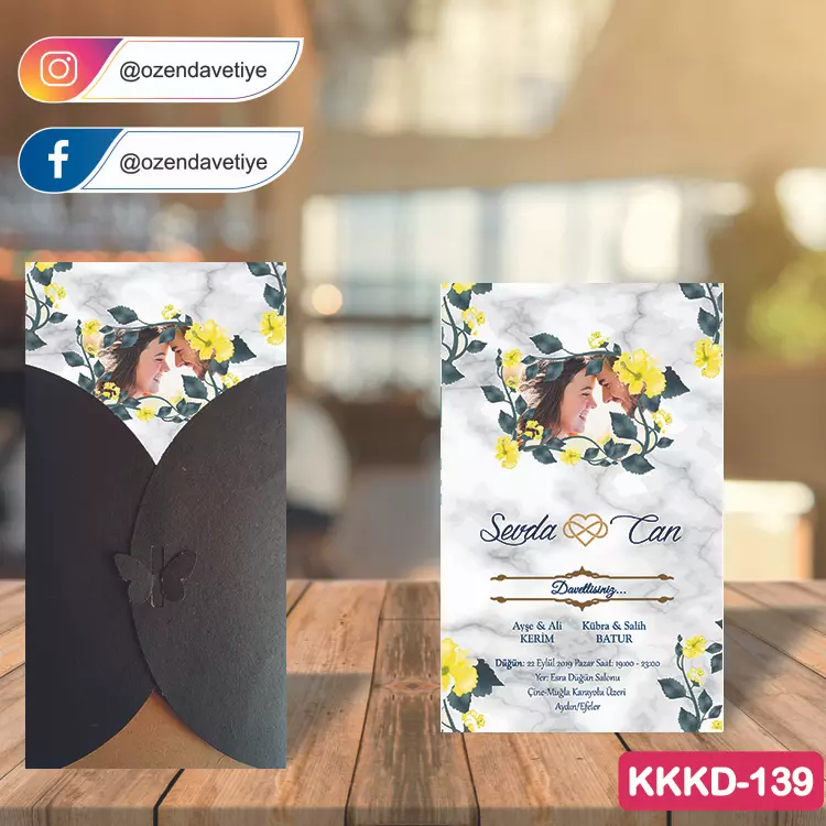ozen-davetiye-Düğün Davetiyesi - Kahverengi Kelebekli Kraft Zarflı Davetiye Model No:139